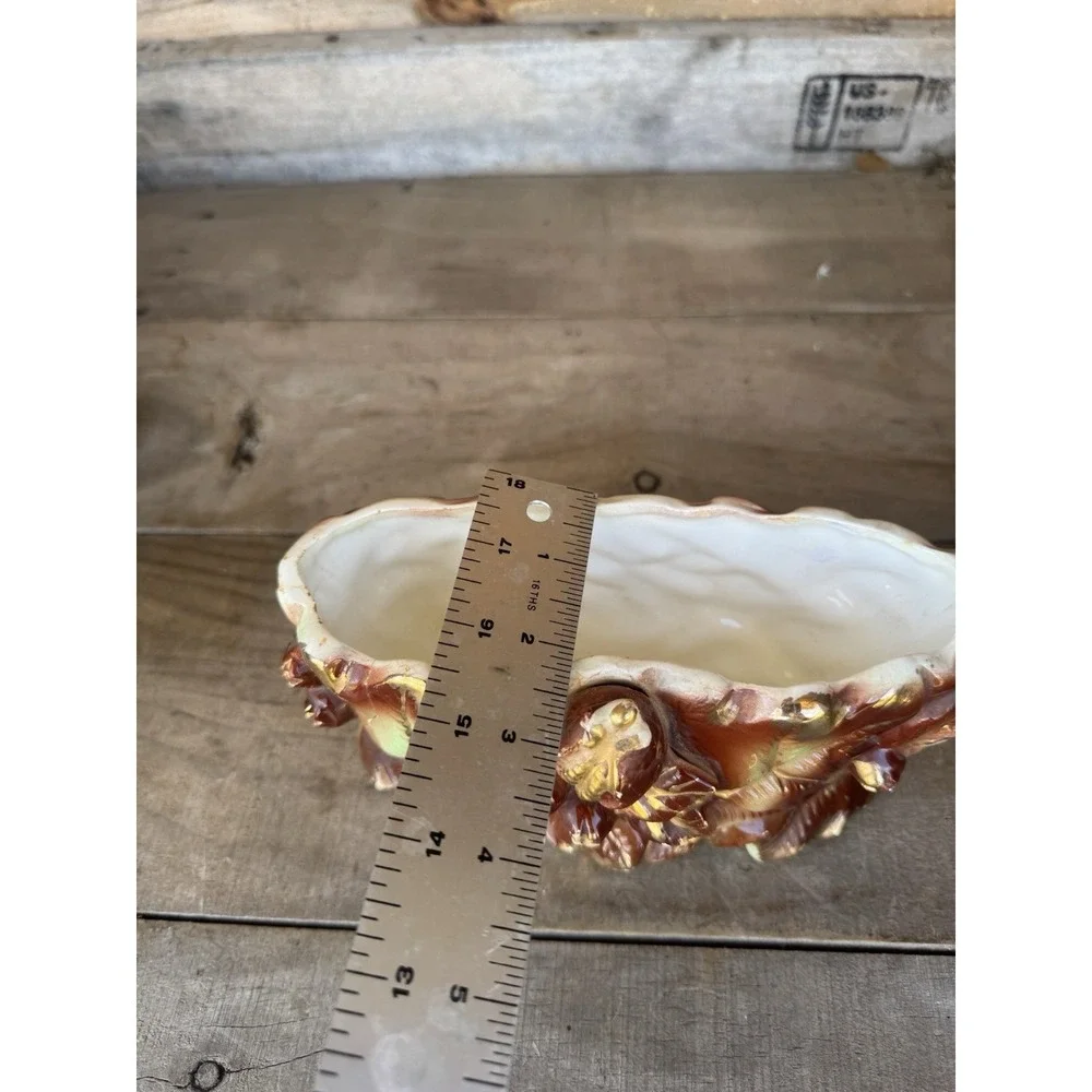 Vintage 40s-50s Ceramic Planter Vase Pomegranate And Leaves Gold Accents Crazing